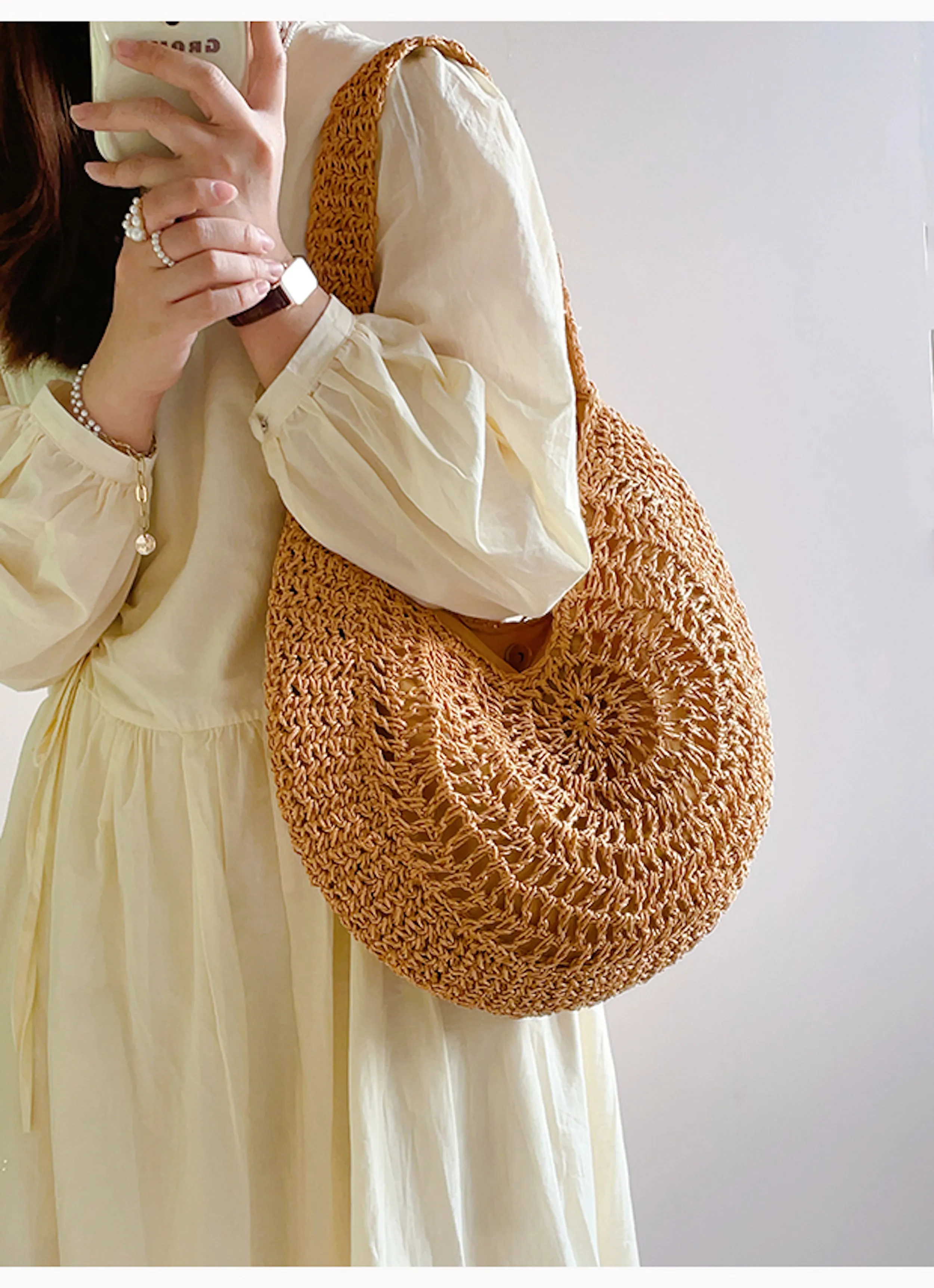 Elena Handbags Round Straw Fashion Tote