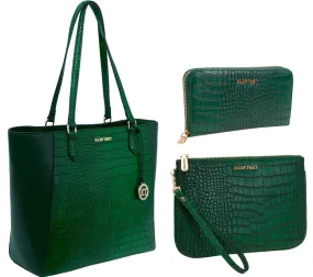 Ellen Tracy Croco Shoulder Tote Bag &Single Zip Wallet & Zip Around Wallet Set