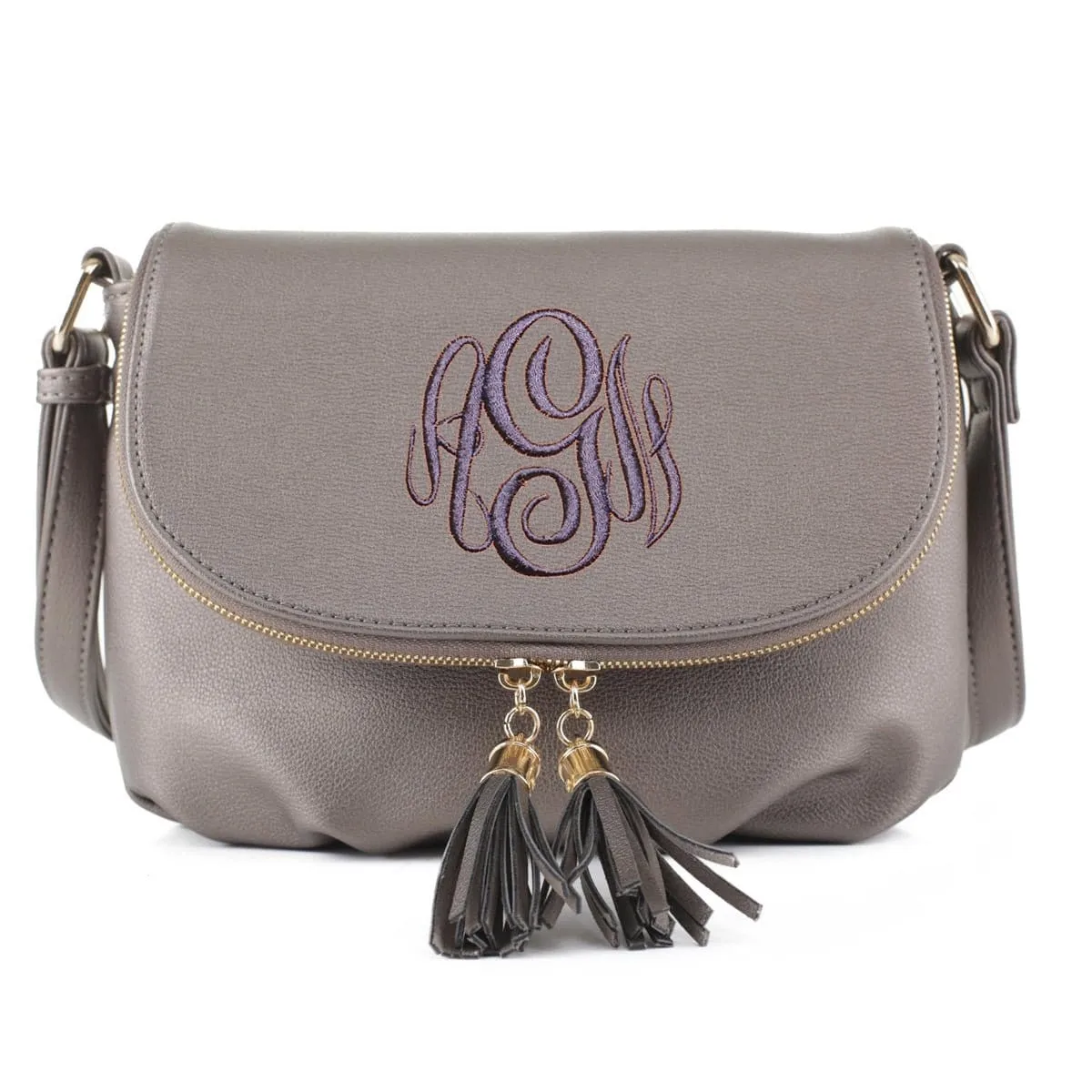 EM1352 Monogammable Fold-Over Crossbody w/ Tassels