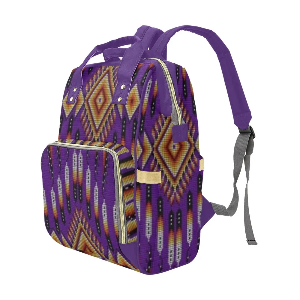 Fire Feather Purple Multi-Function Diaper Backpack/Diaper Bag