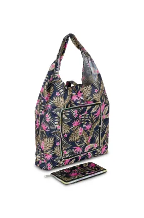 Foldable Shopping Bag | Navy Cerise Palms | 0999A1