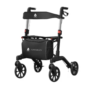 Foldable Wheeled Walker with Backrest and Bag - Adjustable Height, Lightweight, and Sturdy Design for Enhanced Mobility Support