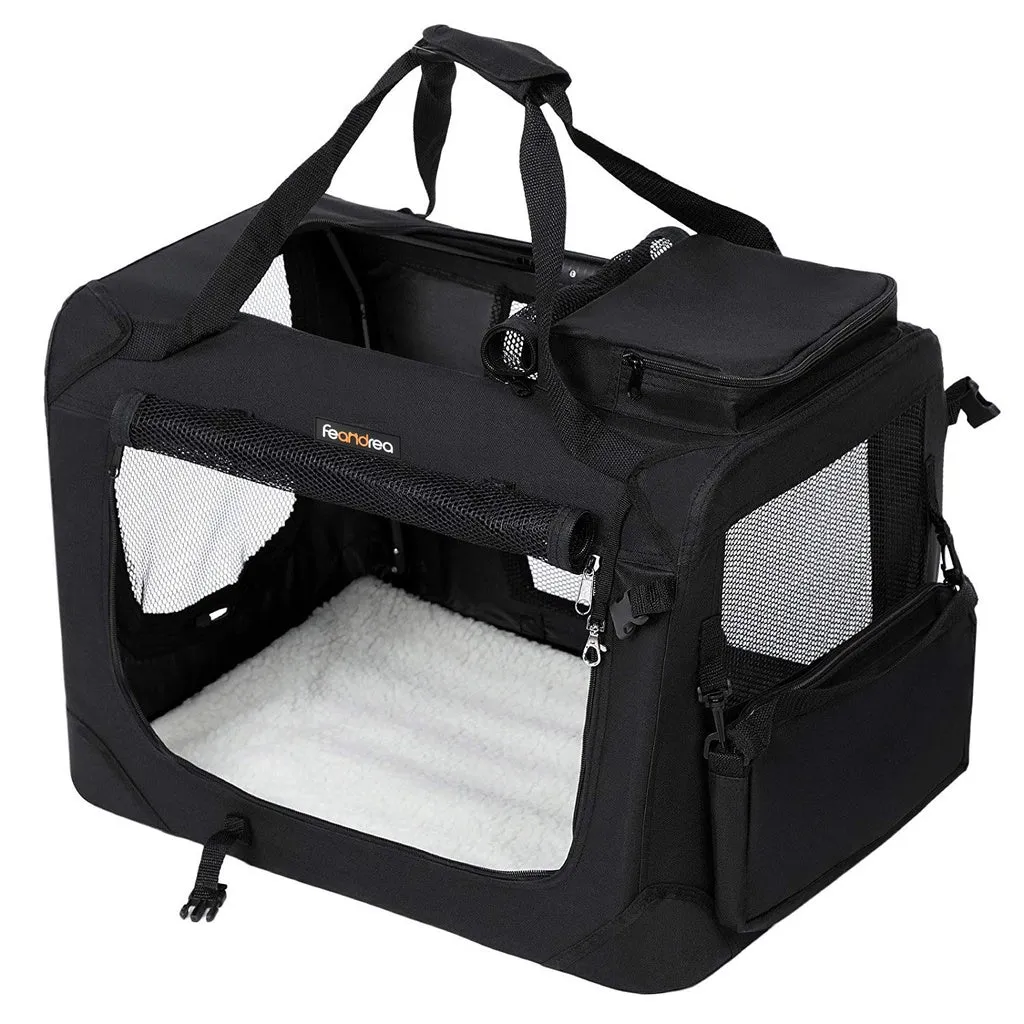 Folding Fabric Dog Carrier, Mesh Windows, 60cm, Black - FEANDREA