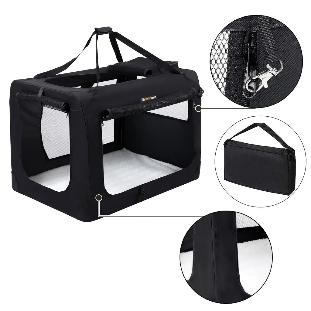 Folding Fabric Dog Carrier, Mesh Windows, 60cm, Black - FEANDREA