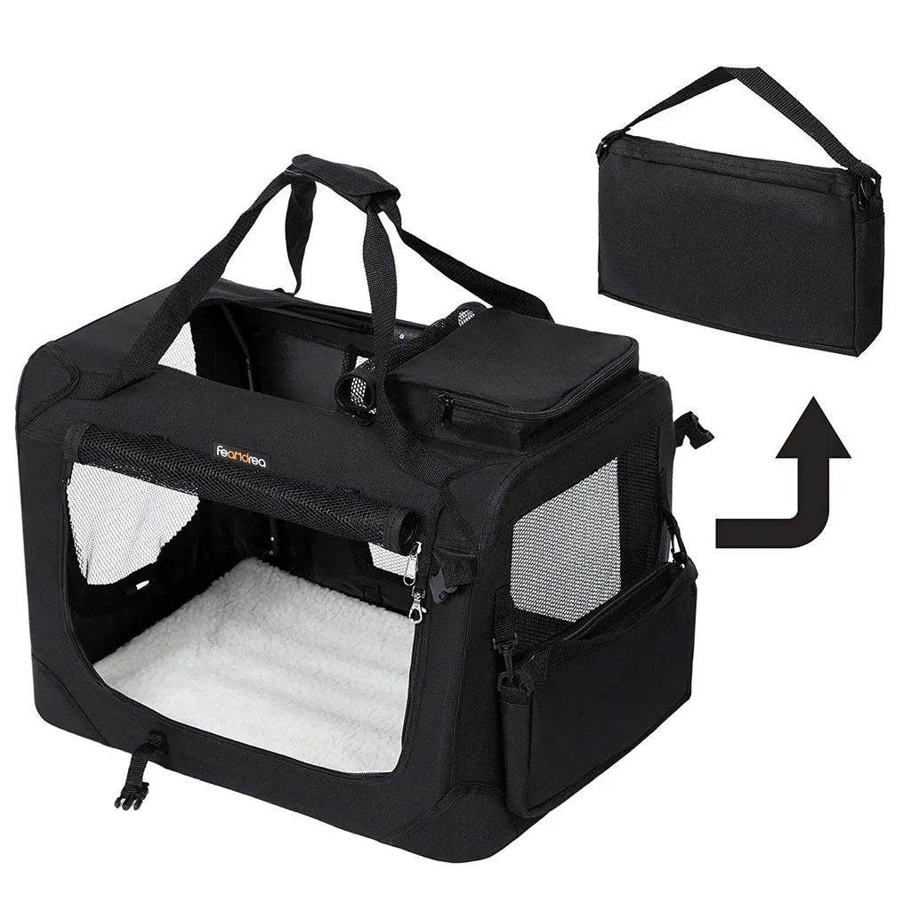 Folding Fabric Dog Carrier, Mesh Windows, 60cm, Black - FEANDREA