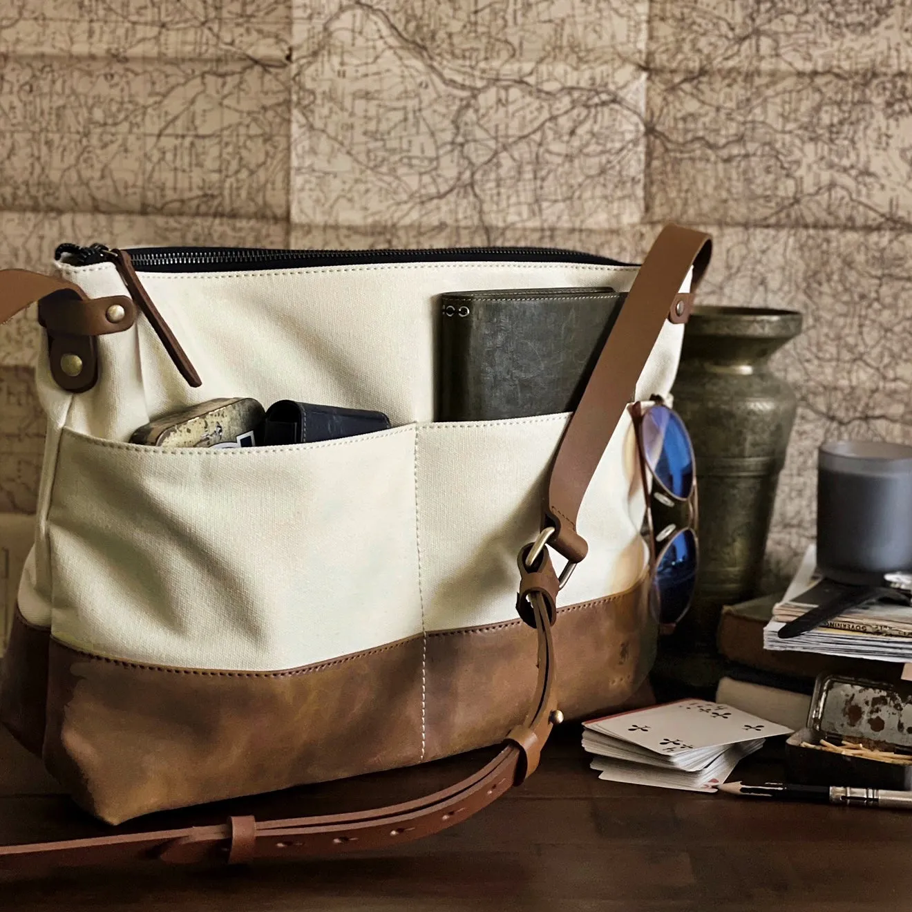 Fortis Sling Bag - Creme' and Brown