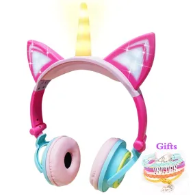 Funny Kids Headphone Led Light Unicorn Wired Headphones