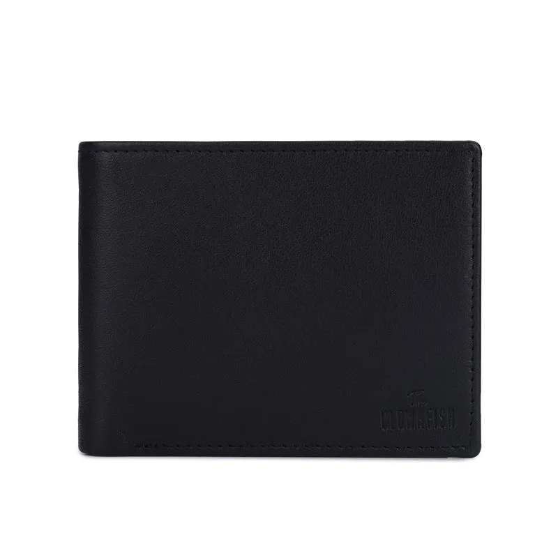 Genuine Leather Bi-Fold Wallet for Men - RFID Protected | 4 Card Slots, Coin Pocket | Black