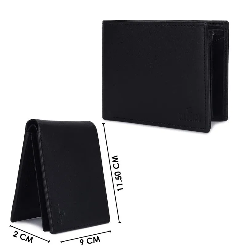 Genuine Leather Bi-Fold Wallet for Men - RFID Protected | 4 Card Slots, Coin Pocket | Black