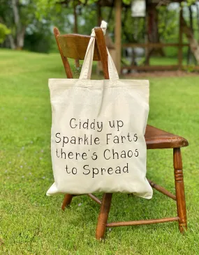 Giddy up Sparkle Farts Cotton Tote Bag, Lightweight Thin Natural Cotton Tote Bag, Reusable Tote Bag, Farmers Market Bag