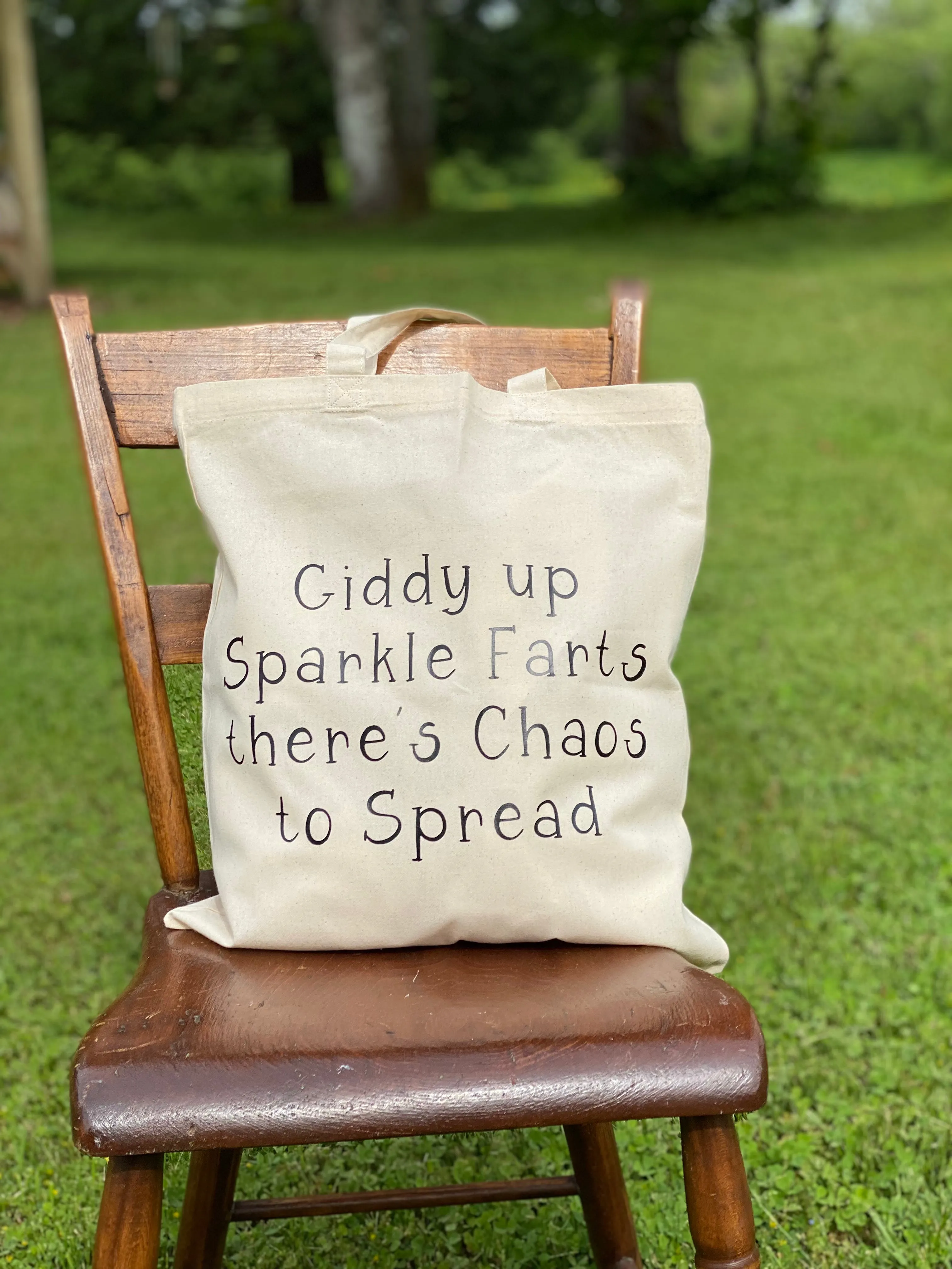 Giddy up Sparkle Farts Cotton Tote Bag, Lightweight Thin Natural Cotton Tote Bag, Reusable Tote Bag, Farmers Market Bag