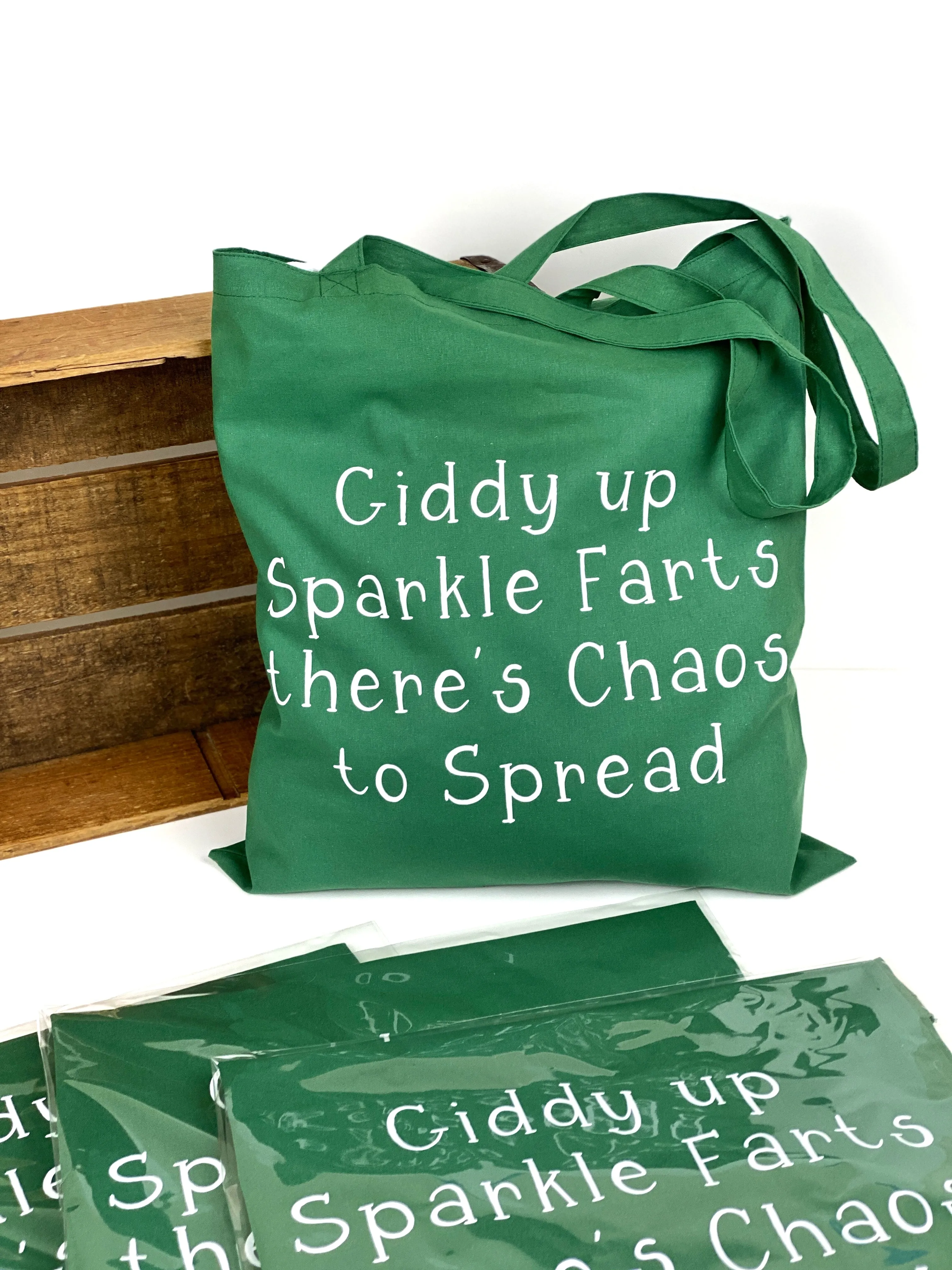 Giddy up Sparkle Farts Cotton Tote Bag, Lightweight Thin Natural Cotton Tote Bag, Reusable Tote Bag, Farmers Market Bag