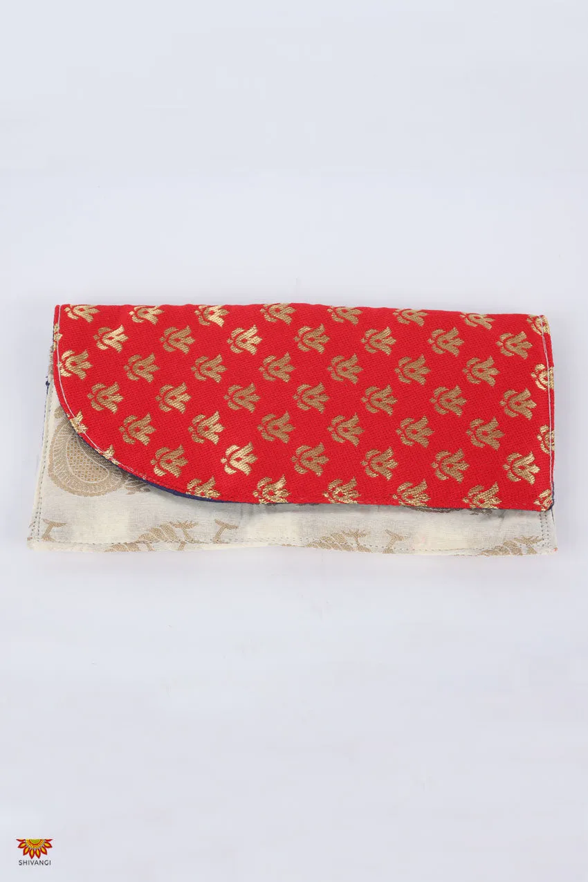 Girls Half-white with Red Women’s Multipurpose Fabric Clutch