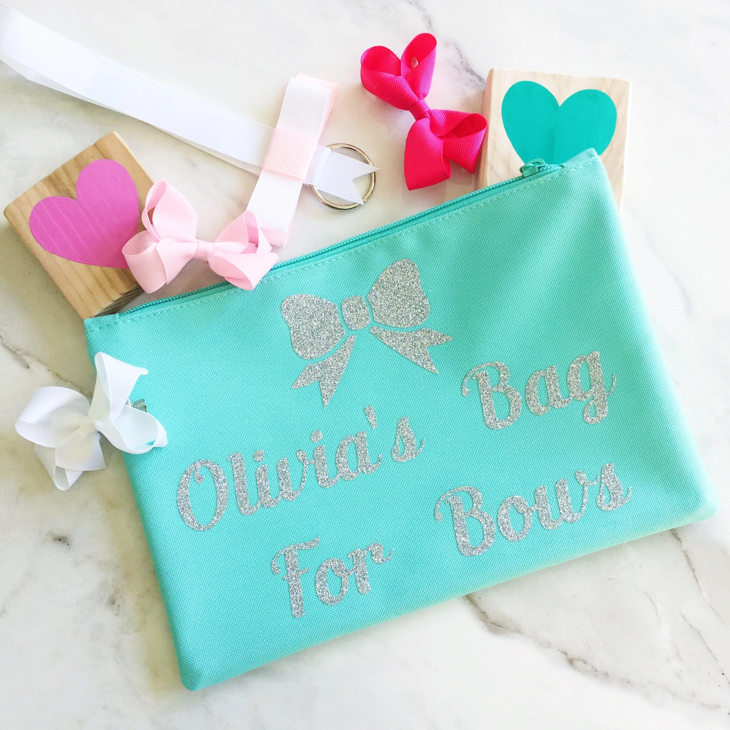 Girls Personalised Beauty Bag & Hair Bow Gift Set