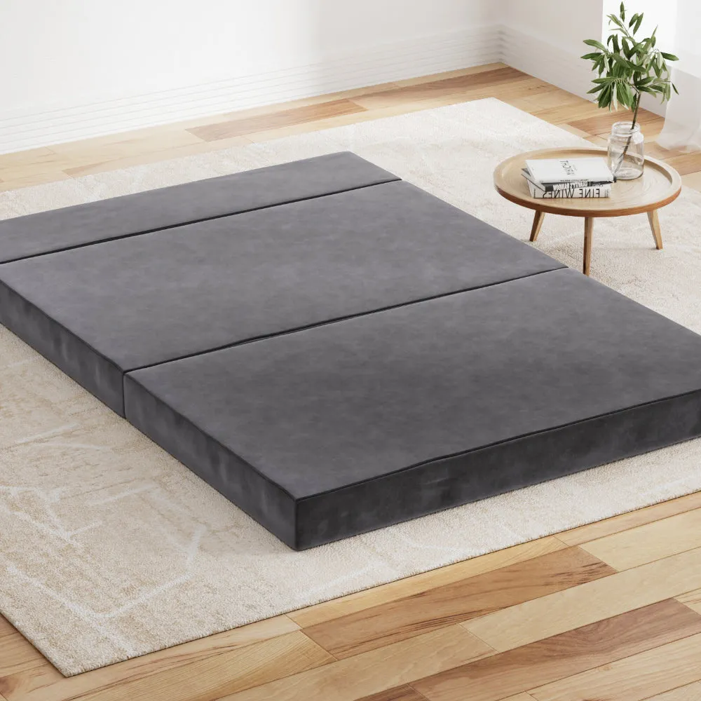 Giselle Bedding Double Size Folding Foam Mattress Portable Bed Mat Velvet Dark Grey