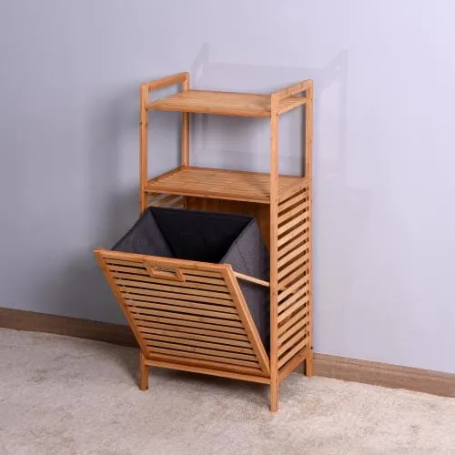 Giving Tree Bathroom Laundry Basket Bamboo Storage Basket 2-Tier Shelf