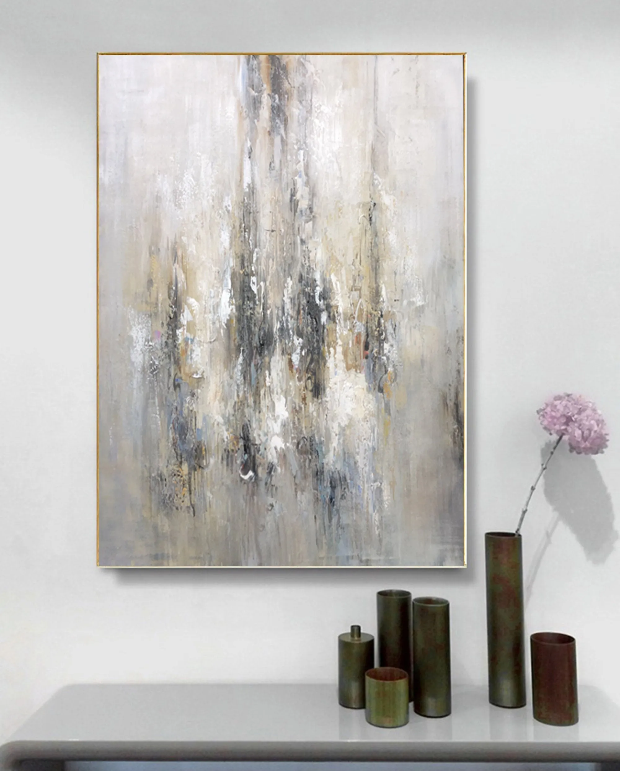 Gray Abstract Acrylic Painting Modern Textured Canvas Art Sp095