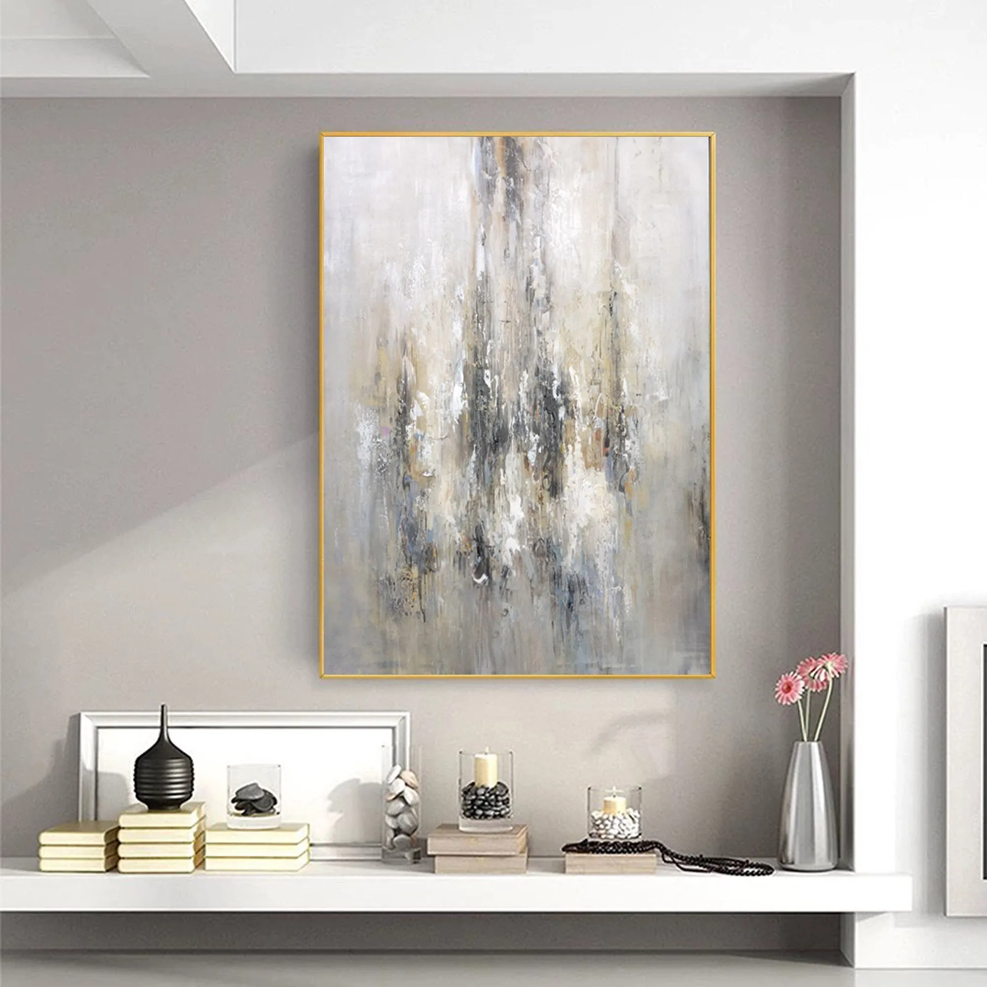 Gray Abstract Acrylic Painting Modern Textured Canvas Art Sp095