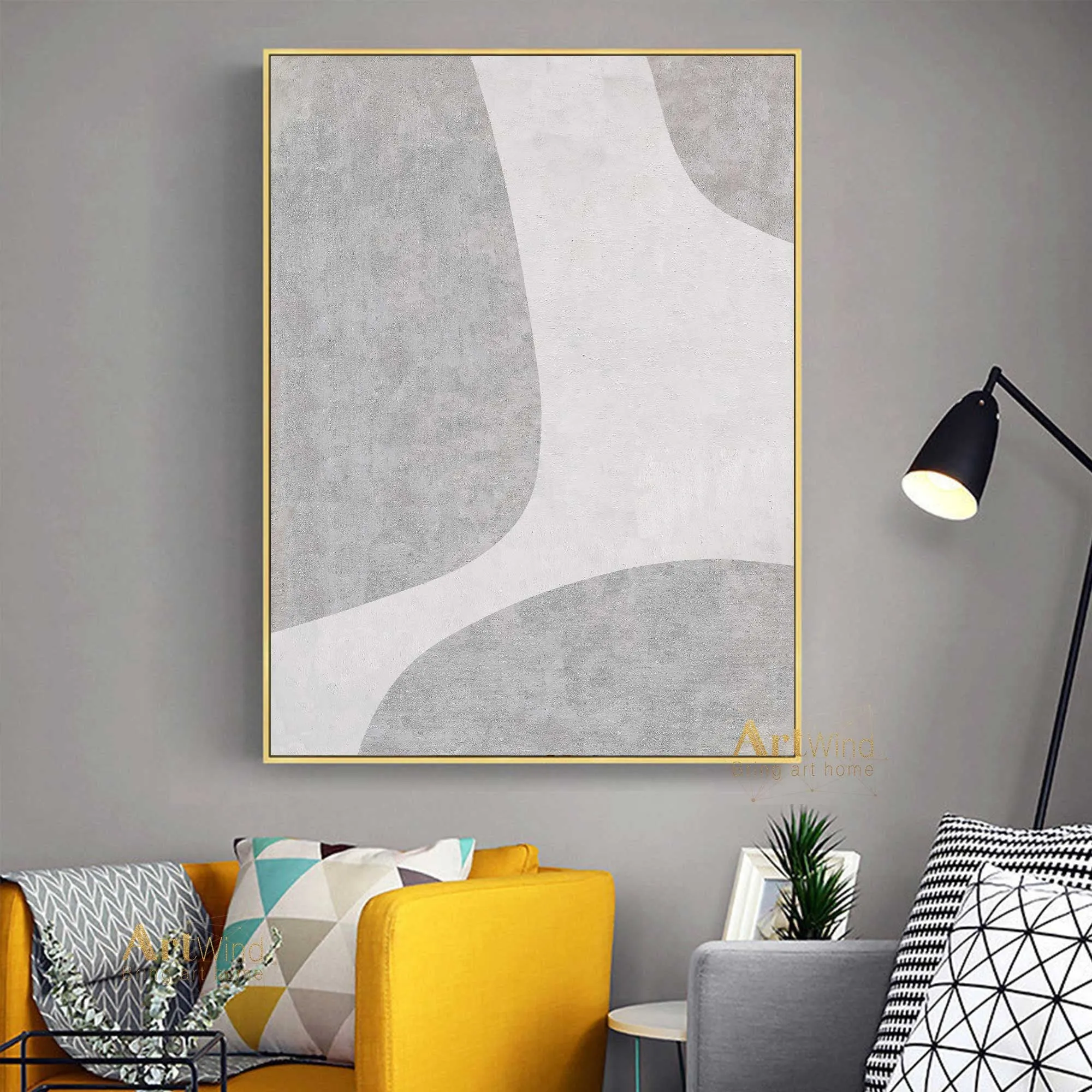 Gray And White Art Minimalist Painting Textured Acrylic Canvas Art Dp056