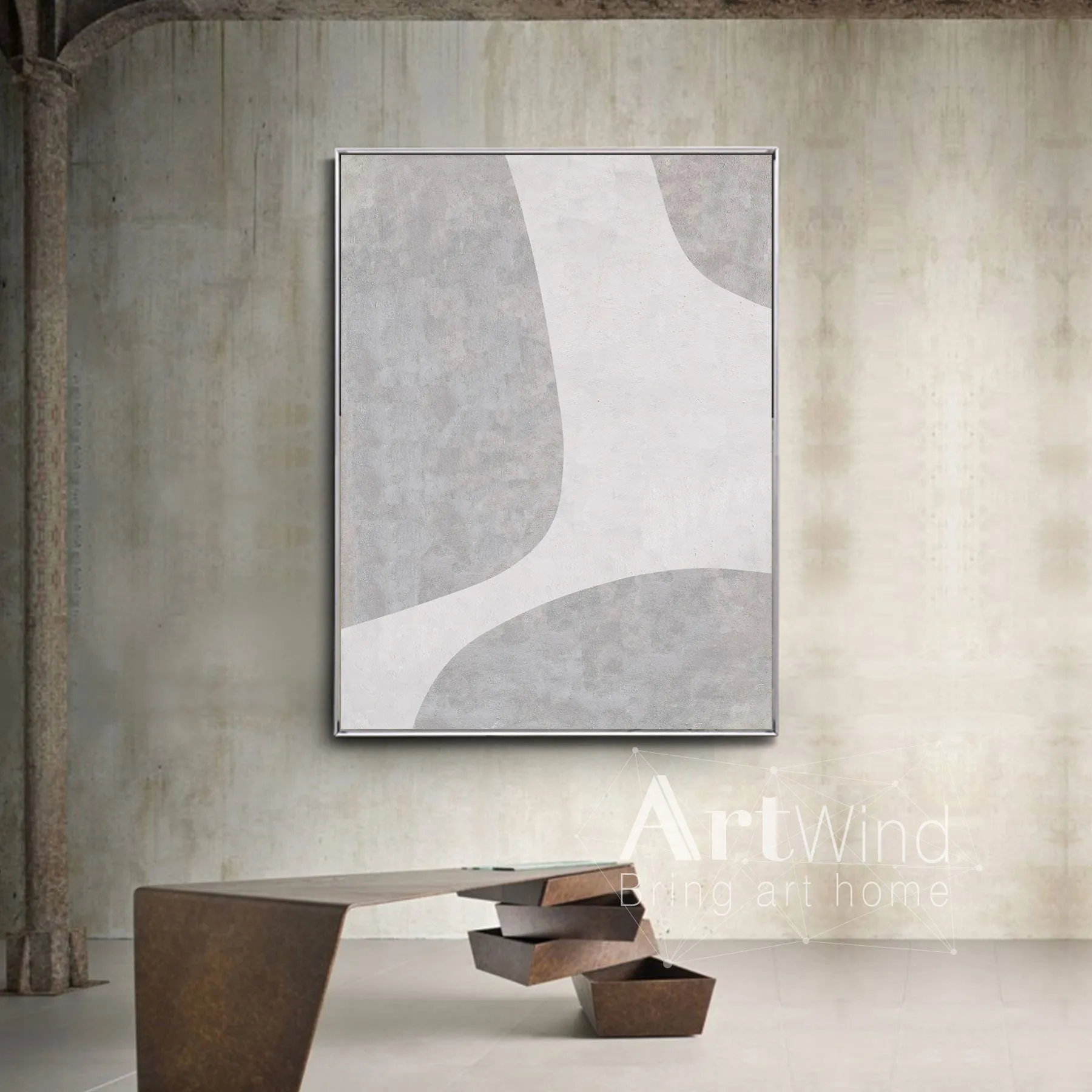 Gray And White Art Minimalist Painting Textured Acrylic Canvas Art Dp056