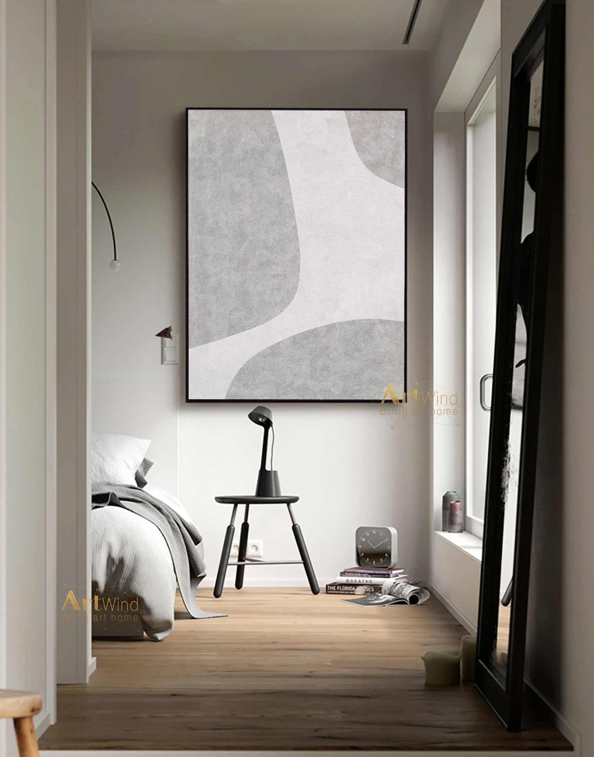 Gray And White Art Minimalist Painting Textured Acrylic Canvas Art Dp056