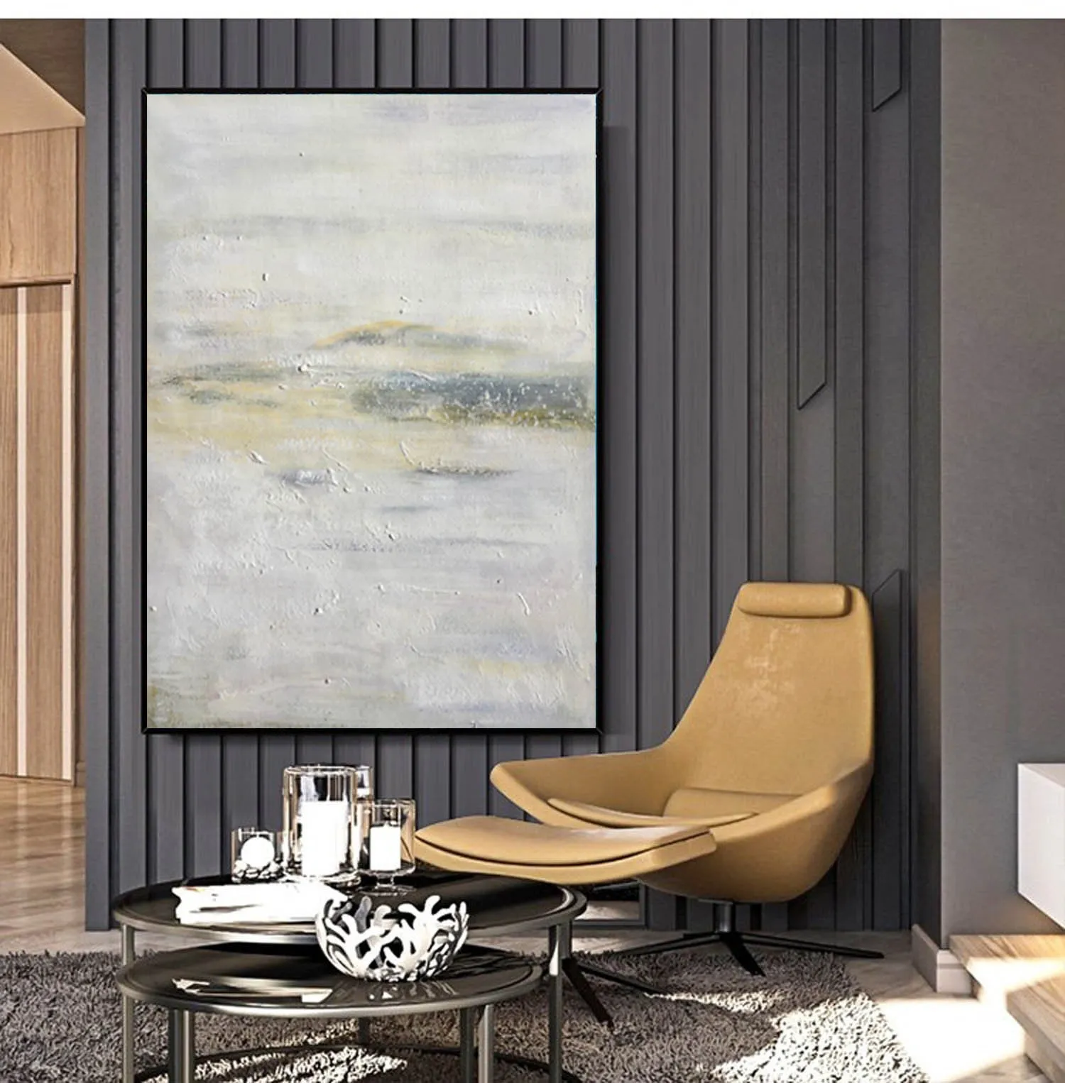 Gray Yellow Textured Painting Oversized Abstract Art Wp045