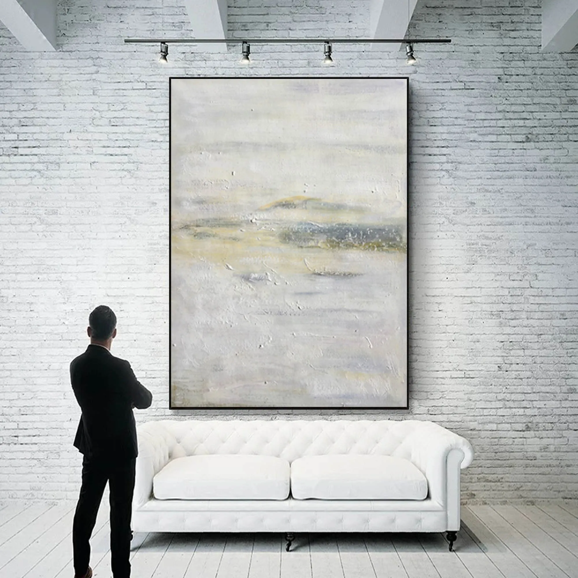 Gray Yellow Textured Painting Oversized Abstract Art Wp045