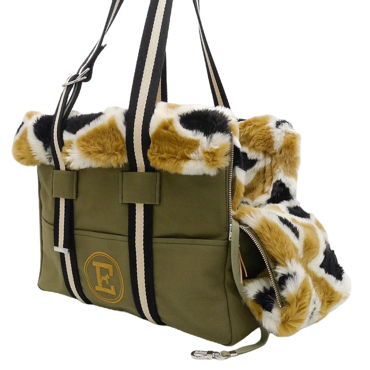 Green Bag And Fur Dog Carrier