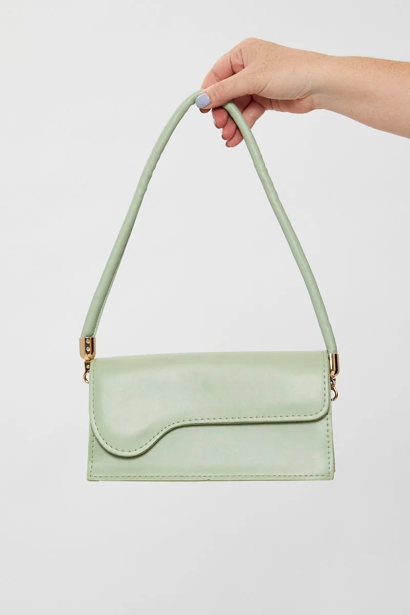 Green Faux Leather Baguette Bag