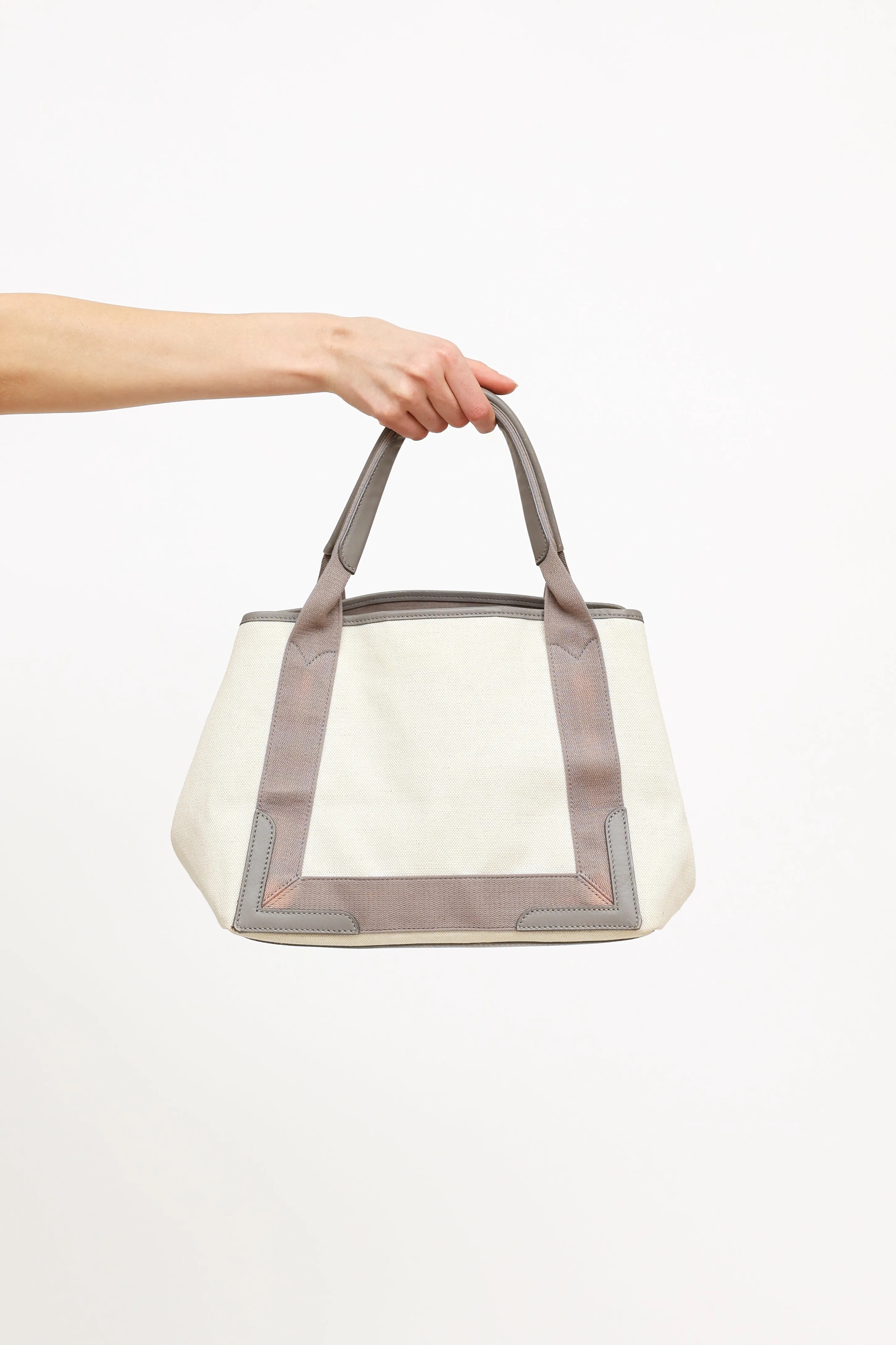 Grey & Cream Canvas Small Cabas Tote Bag