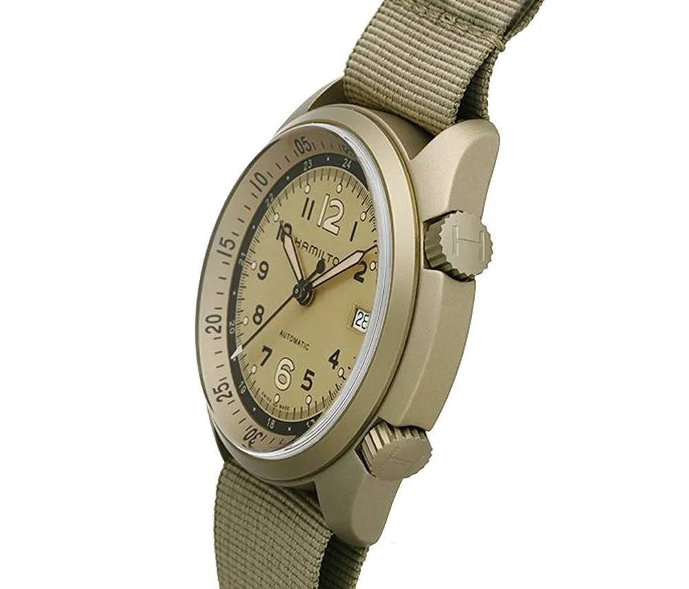 Hamilton Khaki Aviation Pilot Pioneer Automatic Aluminum Beige Canvas Strap Men’s Watch Date H80435895