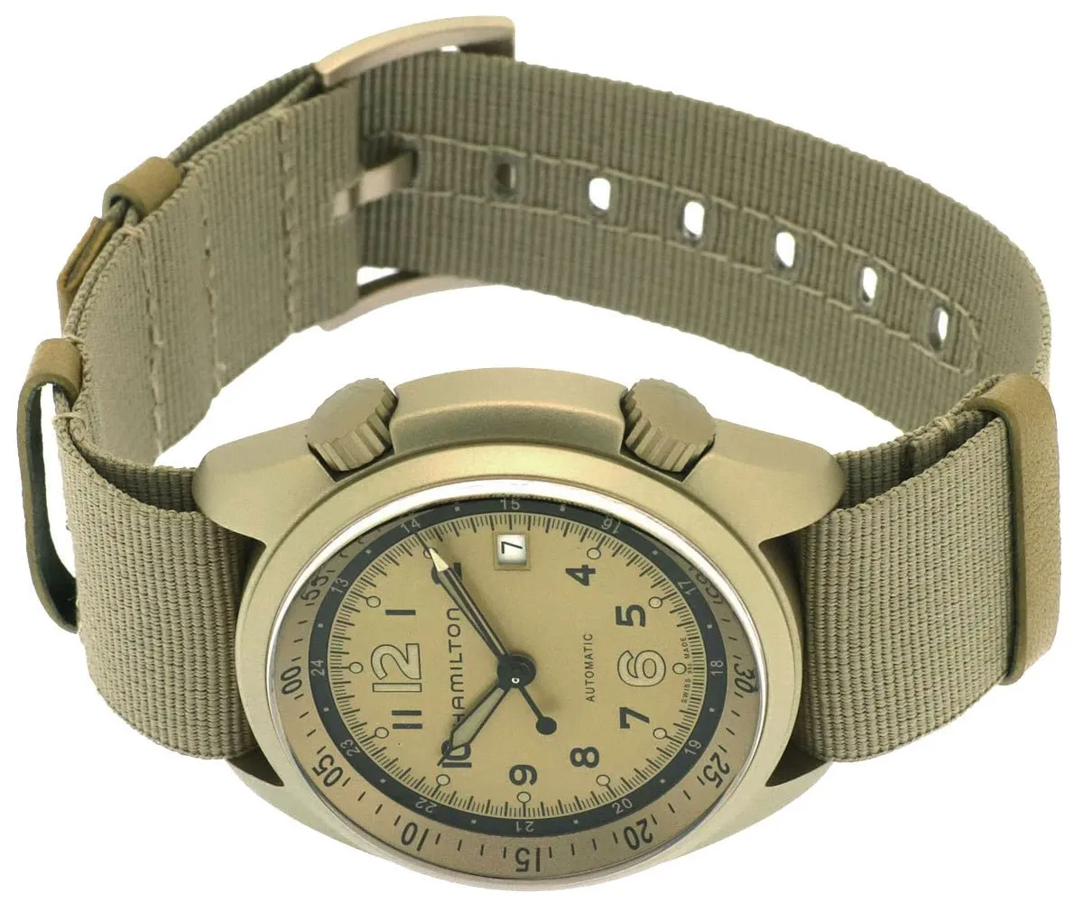 Hamilton Khaki Aviation Pilot Pioneer Automatic Aluminum Beige Canvas Strap Men’s Watch Date H80435895