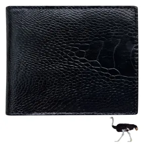 Handmade Luxury Black Ostrich Leather Bifold Wallet RFID Blocking For Men | VINAM-96