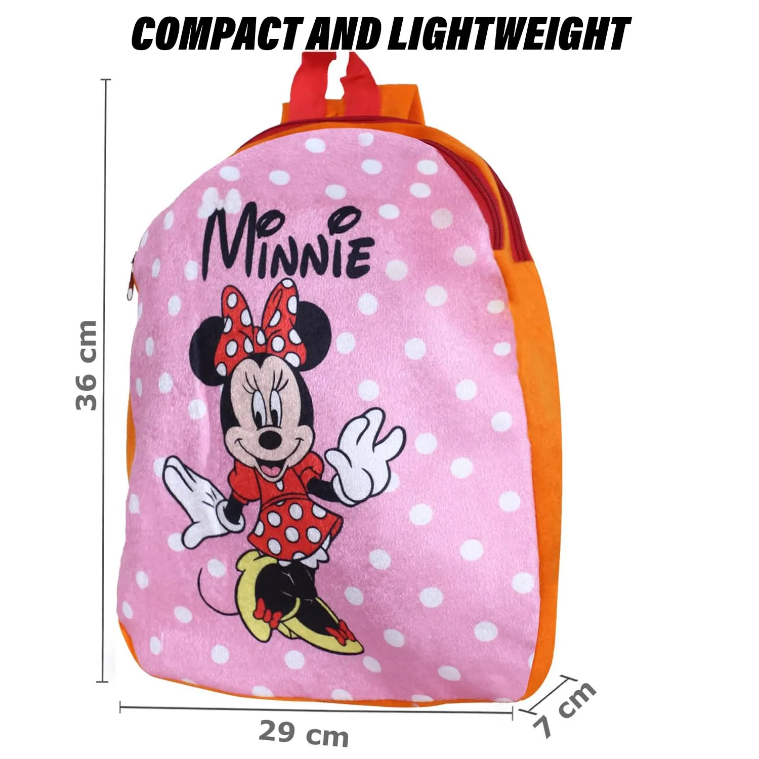 Heart Home Disney Minnie School Bag | Velvet Kids School Bags | Student Bookbag | School Bag for Girls & Boys | School Backpack for Kids | 2 Compartments | Orange