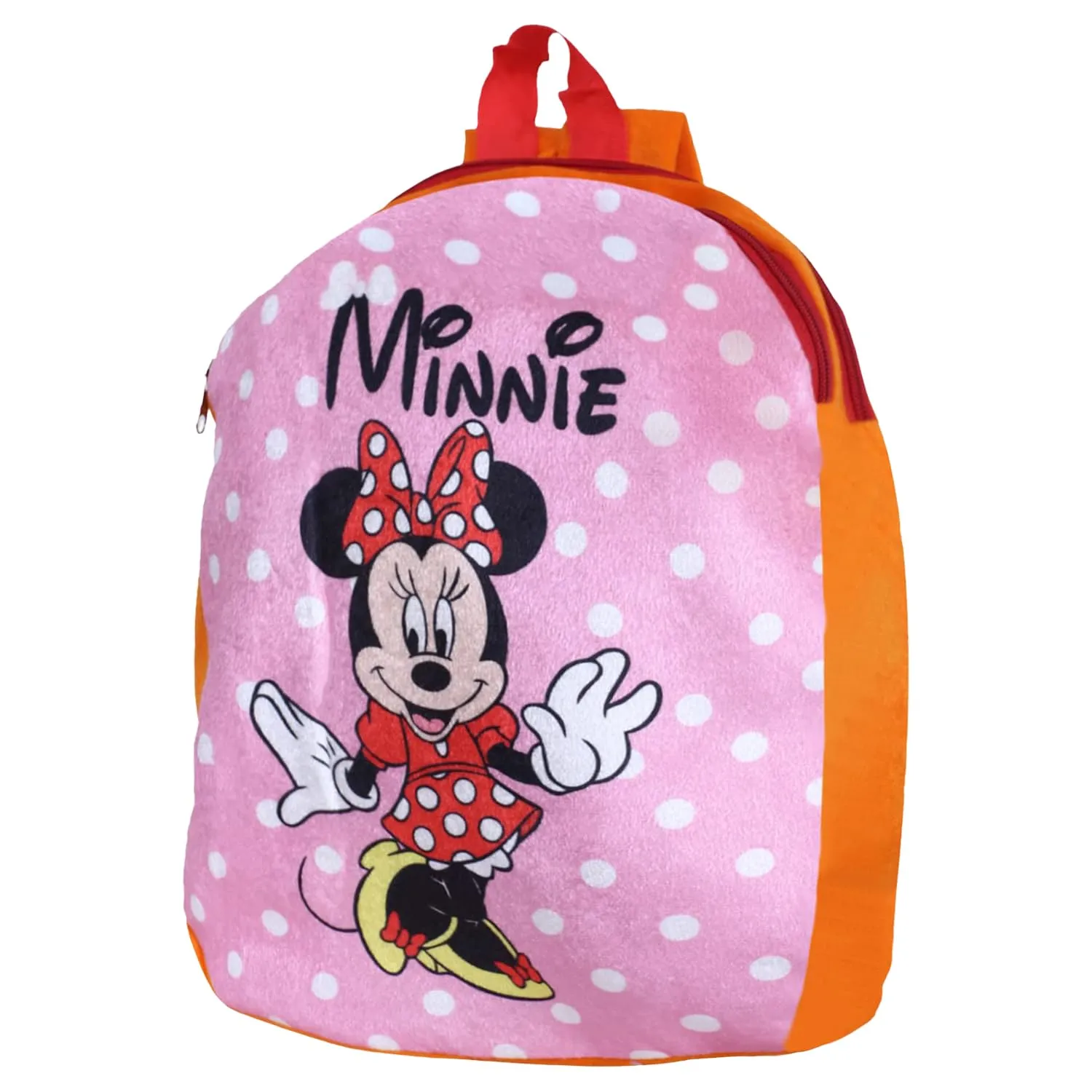 Heart Home Disney Minnie School Bag | Velvet Kids School Bags | Student Bookbag | School Bag for Girls & Boys | School Backpack for Kids | 2 Compartments | Orange