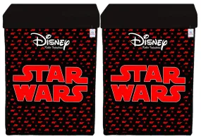 Heart Home Disney Star Wars Print Non Woven Fabric Foldable Laundry Basket, Toy Storage Basket, Cloth Storage Basket With Lid & Handles (Set Of 2, Maroon)-HHEART16278