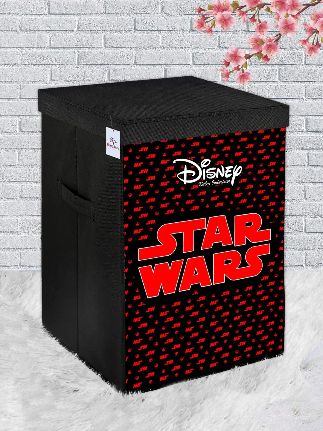 Heart Home Disney Star Wars Print Non Woven Fabric Foldable Laundry Basket, Toy Storage Basket, Cloth Storage Basket With Lid & Handles (Set Of 2, Maroon)-HHEART16278