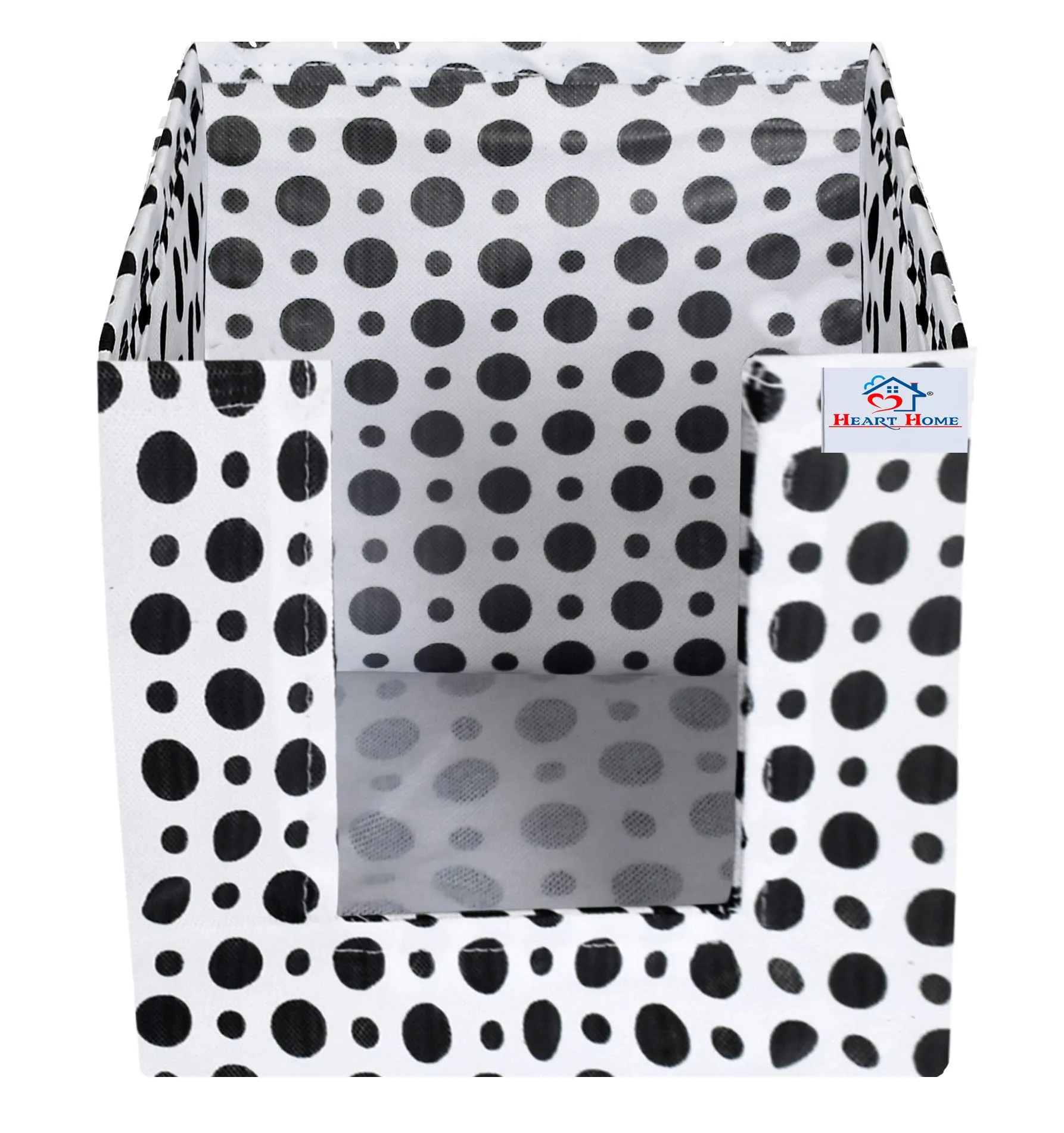 Heart Home Dot Print Non-Woven Fabric Foldable Cloth Storage Boxes Organizer for Wardrobe With Handle (Black & White)-HHEART16079