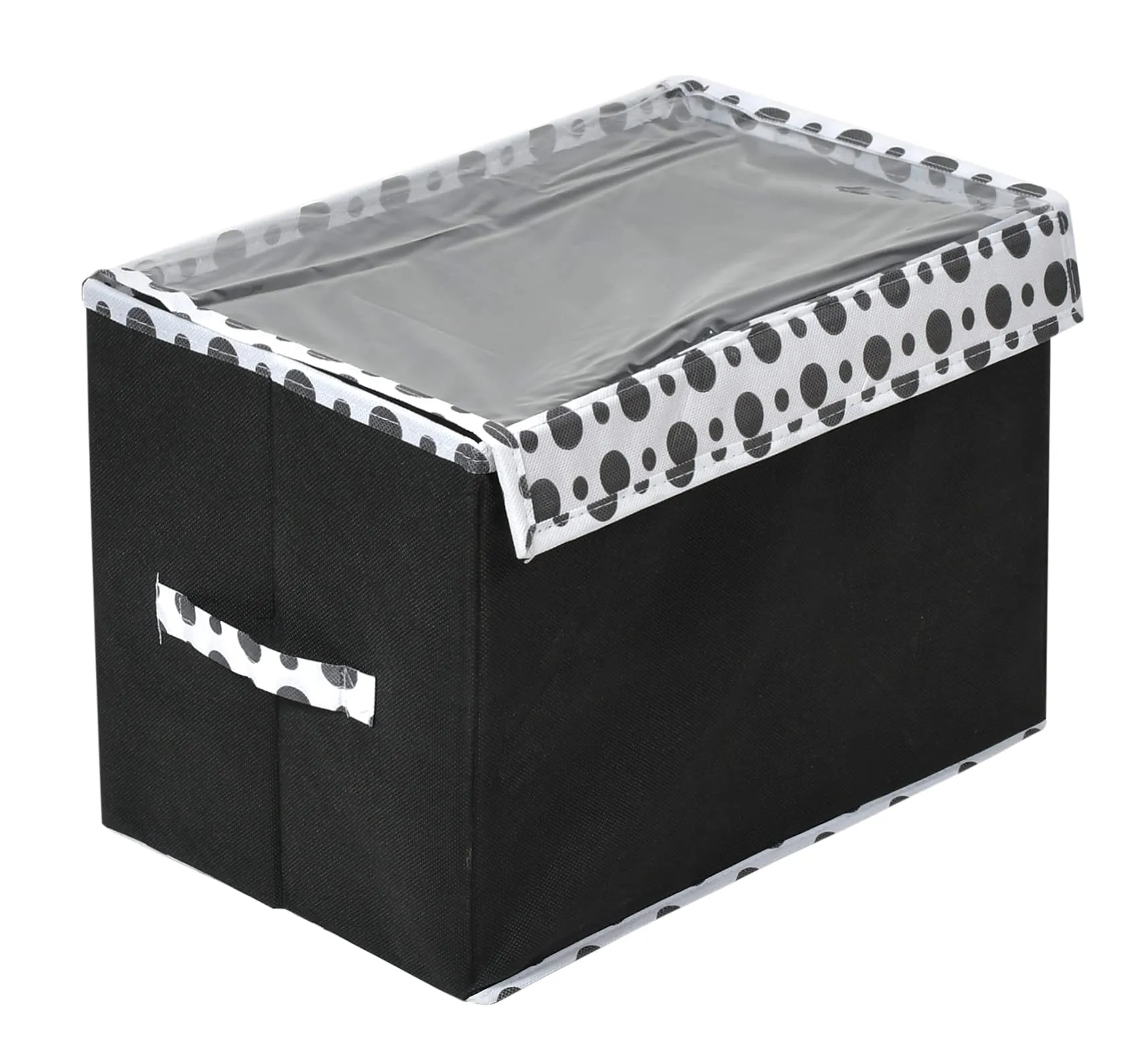 Heart Home Dot Printed Multiuses Large Non-Woven Storage Box/Organizer With Tranasparent Lid (Black) -44HH0421