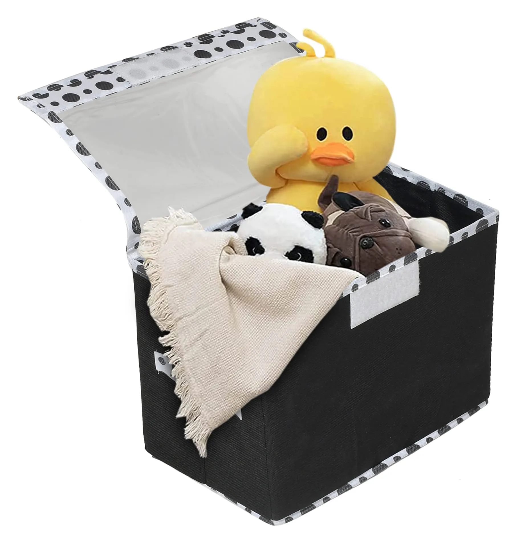 Heart Home Dot Printed Multiuses Large Non-Woven Storage Box/Organizer With Tranasparent Lid (Black) -44HH0421