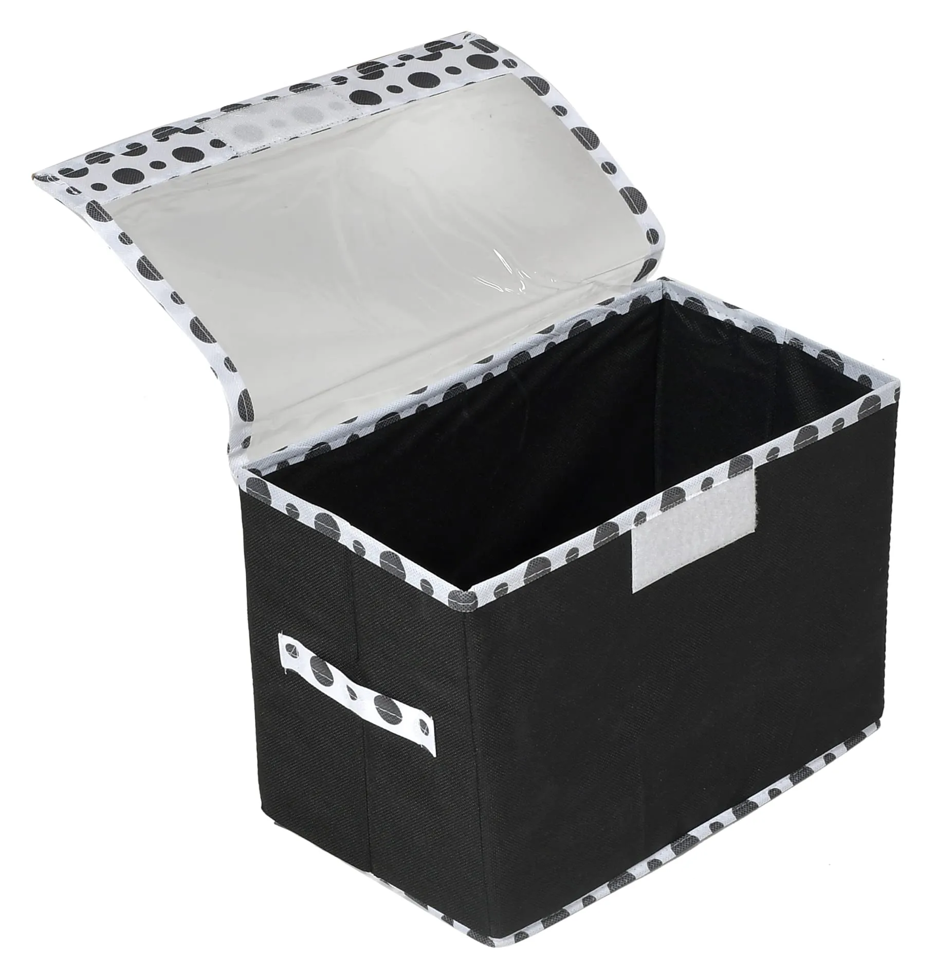 Heart Home Dot Printed Multiuses Large Non-Woven Storage Box/Organizer With Tranasparent Lid (Black) -44HH0421