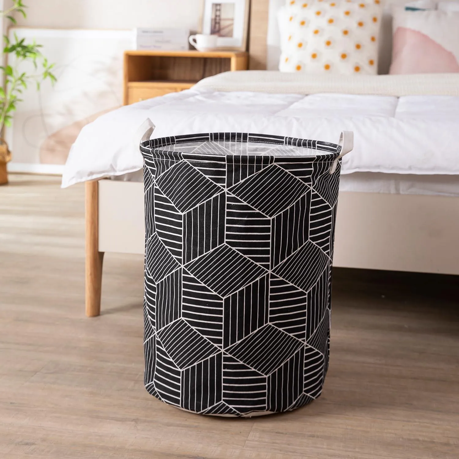 HOKIPO Folding Laundry Basket for Clothes - Large 43 LTR , Black