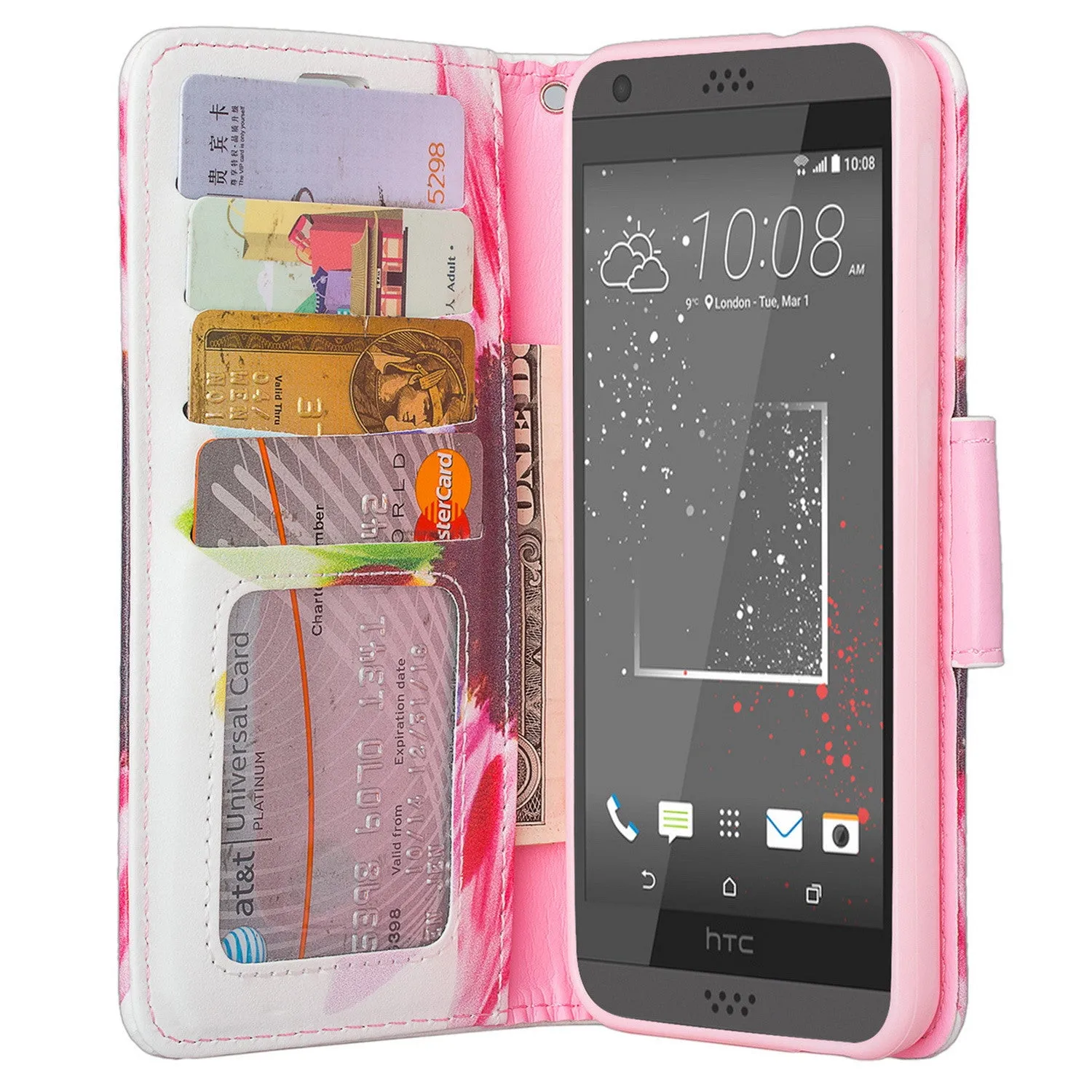 HTC Desire 530 Case, Wrist Strap Magnetic Fold[Kickstand] Pu Leather Wallet Case with ID & Credit Card Slots for HTC Desire 530 - Vivid Sunflower