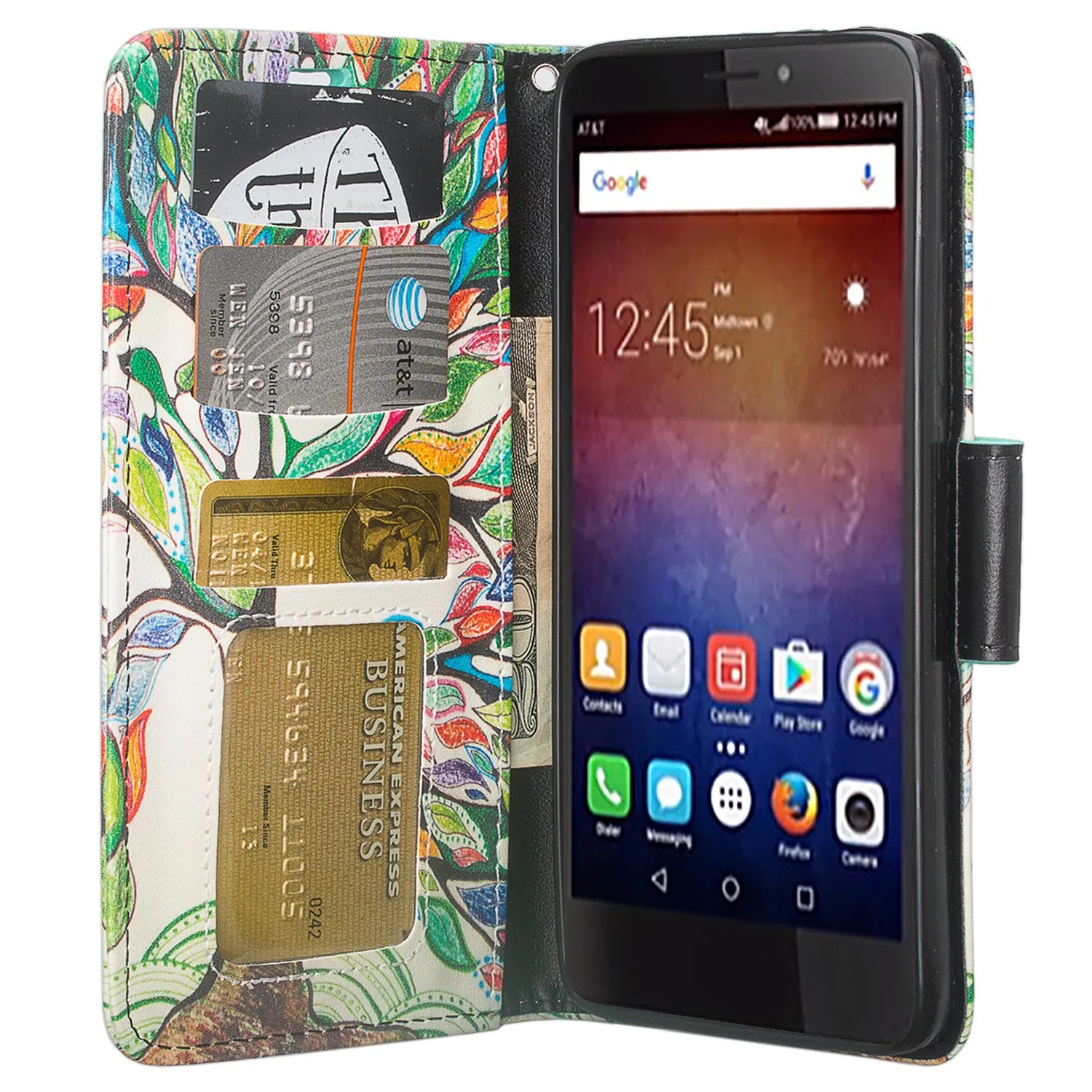 Huawei Ascend XT Case, Wrist Strap Magnetic Fold[Kickstand] Pu Leather Wallet Case with ID & Card Slots for Ascend XT - Colorful Tree