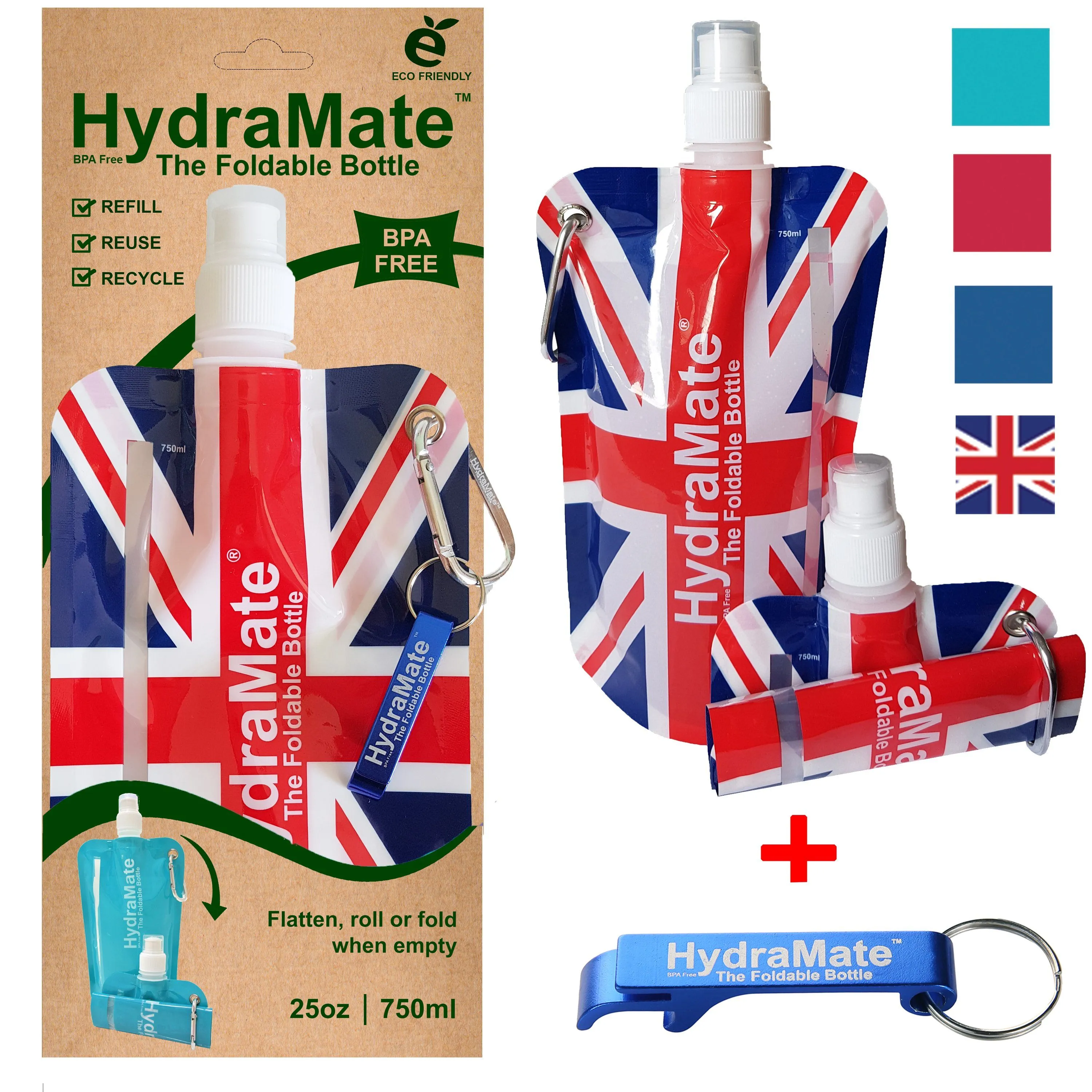 HydraMate Foldable Bottle. Collapsible Water Bottle 750ml