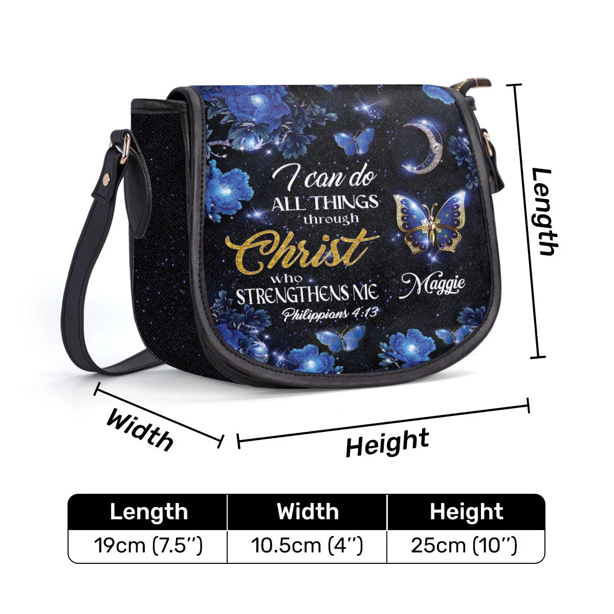 I Can Do All Things Through Christ Personalized Leather Saddle Bag - Religious Bags For Women