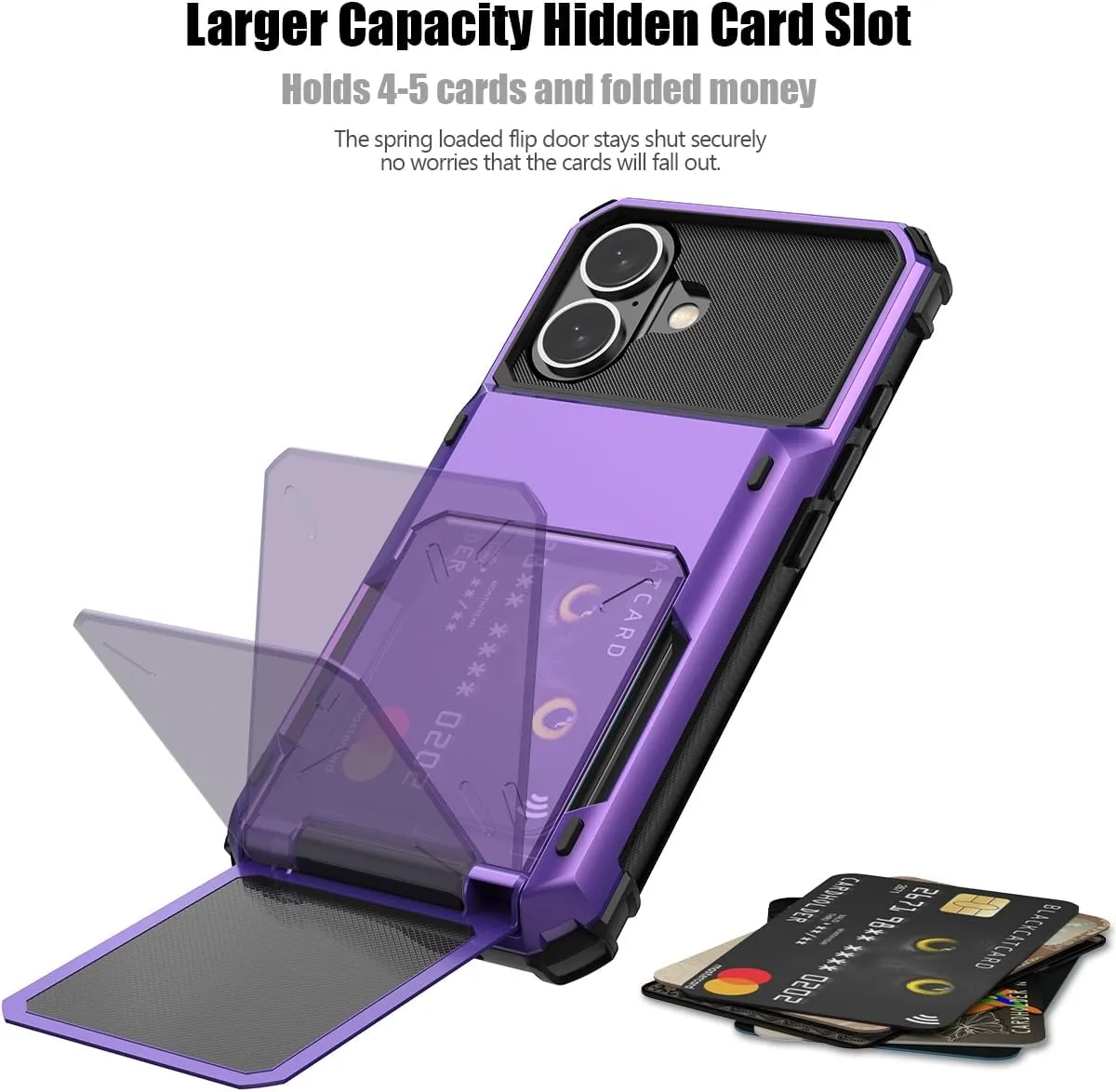 iPhone 16 Case Holder Store 5 Cards Dual Layer Heavy Duty Shockproof Wallet Case Hidden Card Slot Large Storage Cover