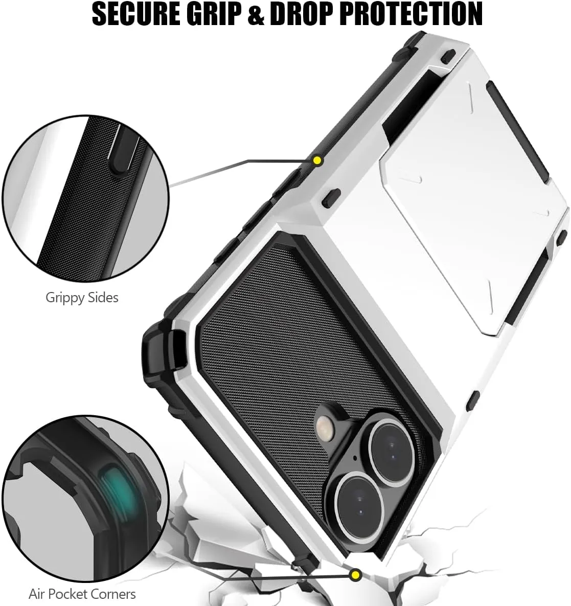 iPhone 16 Case Holder Store 5 Cards Dual Layer Heavy Duty Shockproof Wallet Case Hidden Card Slot Large Storage Cover