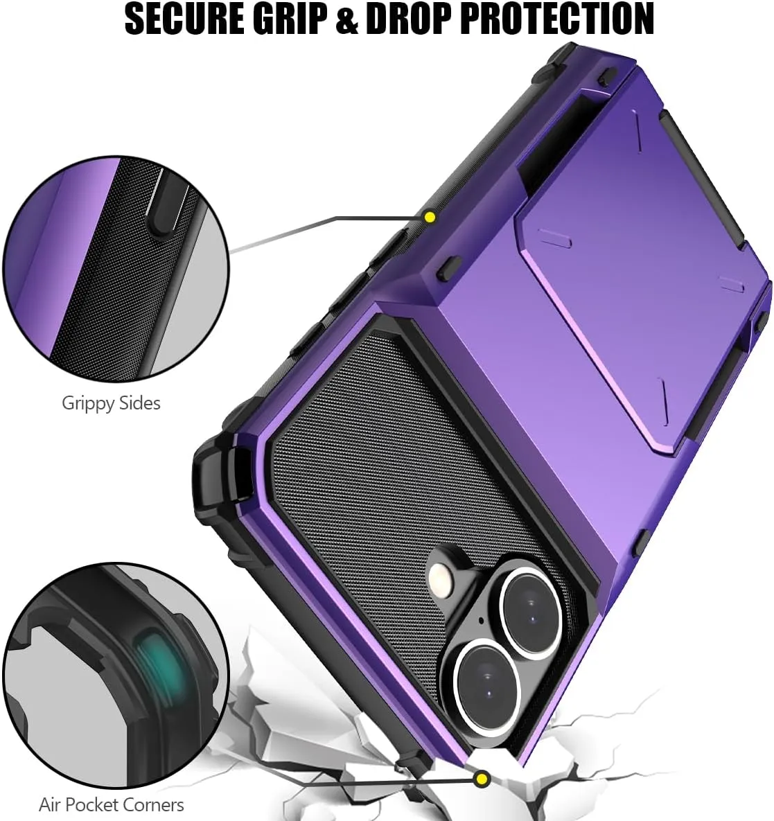 iPhone 16 Case Holder Store 5 Cards Dual Layer Heavy Duty Shockproof Wallet Case Hidden Card Slot Large Storage Cover