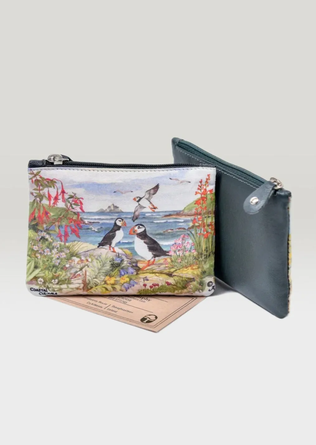 Irish Leather Small Zip Purse - Puffins